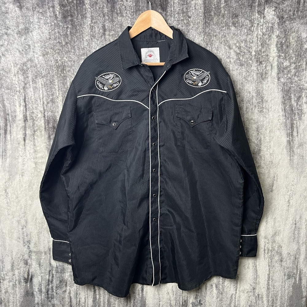 Vintage 90s Midwest Garment Co Shirt Mens 3XL Black Eagle Striped Western